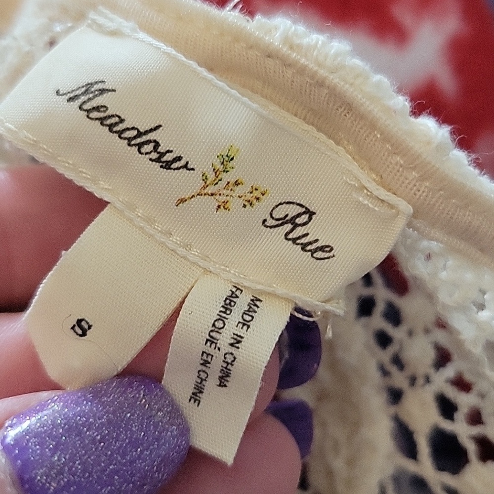 Anthropologie Meadow Rue Ivory Crocheted Lace Peasant Top SM - Picture 9 of 12